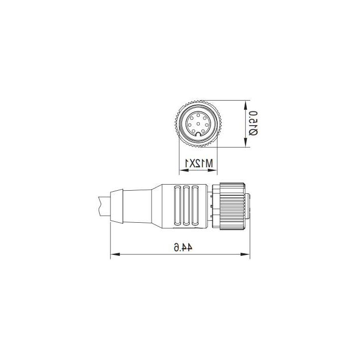 M12 8Pin、母头直型、单端预铸PVC非柔性电缆、灰色护套、64S423-XXX