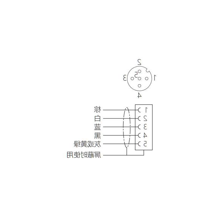 M12 5Pin、引脚5灰、母头90°、单端预铸PVC非柔性电缆、灰色护套、64S283-XXX